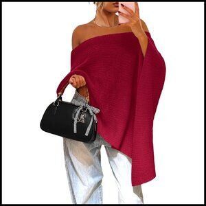 Oversized Off Shoulder Knit Poncho Cape Y2K Lightweight Sheer Shawl Wrap